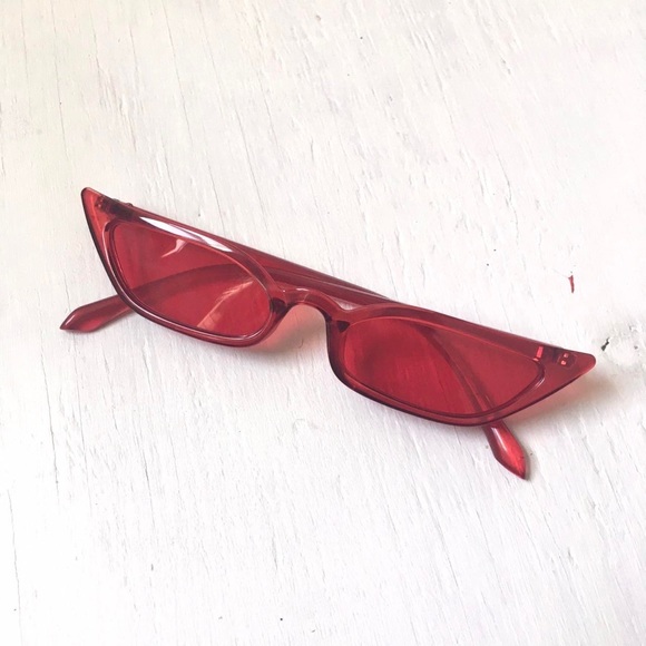 Red Slim Cat Eye Sunglasses - PLEASE COMMENT BEFORE BUYING - Picture 2 of 4